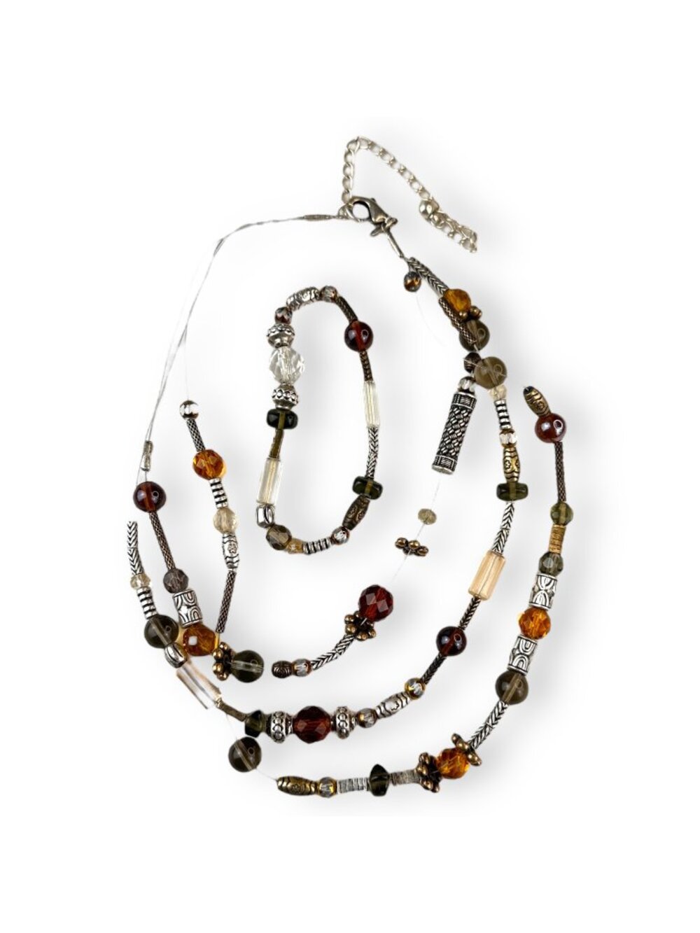 Boho Chic Multi-Layer Beaded Necklace & Bracelet Set Premier Designs Sable EUC